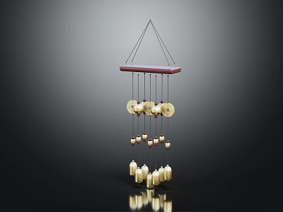 Jewelry Hanging Decorative Design With Gold Circular Elements And Small Pendants 3d model