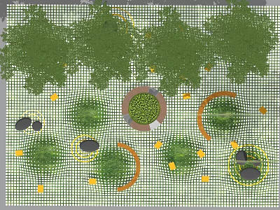 Landscape Design Layout With Green Plants Circular Elements And Curved Paths 3d model