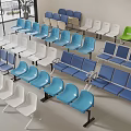Colorful Public Chairs in Blue White Green Neatly Arranged Indoor Space with View