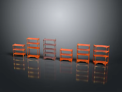 Orange And Dark Red Bookshelves With Various Shelf Designs For 3d model
