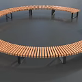 Modern Circular Outdoor Chair With Wooden Slats And Metal Frame Structure