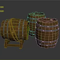 Vintage Wooden Barrels With Metal Hoops And Mossy Texture On Stand