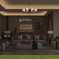 Elegant Modern Accent Armchairs In Living Room With Fireplace And Table Lamp
