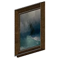 Stormy Sea Oil Painting With Sailing Ship Waves And Cloudy Sky