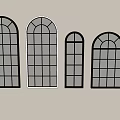 Stylish Casement Windows Featuring Arched Rectangular Designs Black White Frames And Grid Patterns 3d model