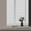Window Sill With White Blinds Black Vase White Flowers And Books
