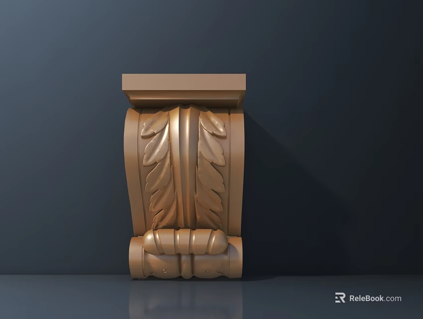 Golden Carved Decorative Element With Leaf Pattern And Glossy Surface For Architectural Decoration 3d model