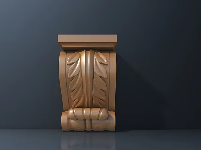 Golden Carved Decorative Element With Leaf Pattern And Glossy Surface For Architectural Decoration 3d model