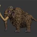 Cute Cartoon Style Mammoth Character 3D Model With Fluffy Fur Long Tusk And Purple Eyes