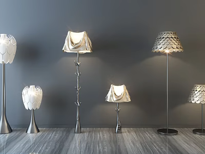 Modern Lighting Combinations With Floor And Table Lamps Scalloped Pleated White Shades 3d model