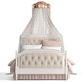 Elegant Princess Kids Bed With Tulle Canopy Tufted Headboard And Pink White Pillows