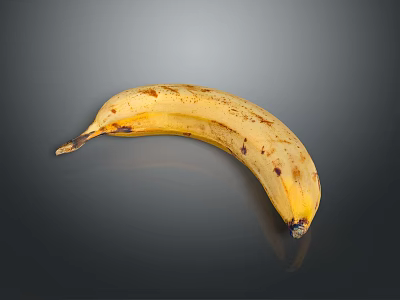 Ripe Yellow Banana with Brown Spots Isolated on Dark Background Close Up View 3d model