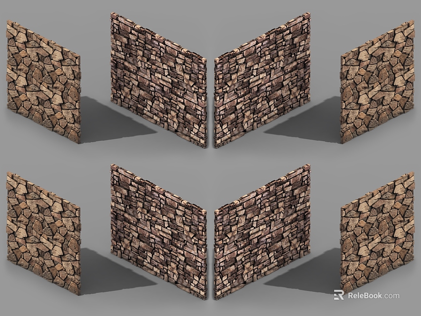 Decorative Stone Wall Designs With Textured Patterns And Multiple Styles 3d model 