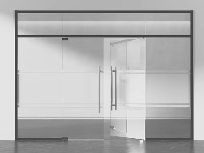 Modern Glass Double Doors Open In Contemporary Interior With Sleek Black Frame 3d model
