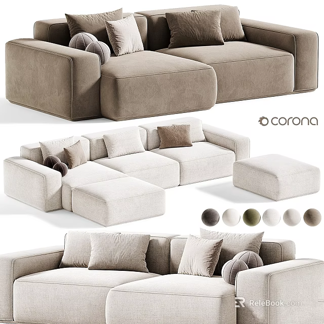 Modern Plush Sectional Sofa Design With Modular Components And Color Options 3d model 