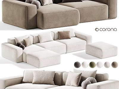 Modern Plush Sectional Sofa Design With Modular Components And Color Options 3d model