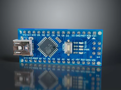 Blue Computer Circuit Board With USB Port Microchip And Electronic Components 3d model