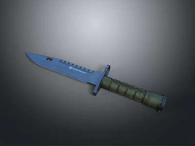 Tactical Combat Knife With Sharp Serrated Blade And Green Textured Military Handle Design 3d model
