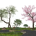 Modern courtyard landscape tree peach tree modeling tree micro terrain stone 3d model