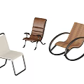 Modern Leisure Chairs With Brown Leather Armrests Rattan White Seats And Metal Frames