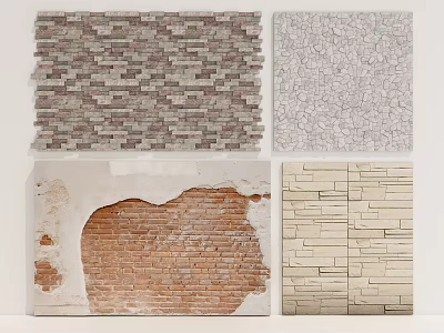 Building Exterior Wall Featuring Striped Brick Rough Textured and Light Colored Stone Materials 3d model