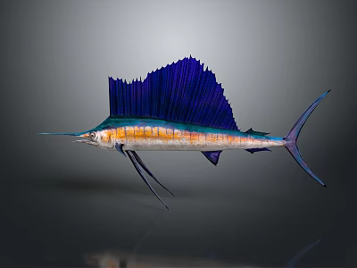 Vibrant Sailfish With Blue Dorsal Fin Orange Stripes And Long Bill 3d model