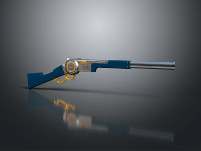 Vintage Rifle with Blue and Silver Finish Gold Accents and Detailed Engraved Design 3d model