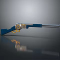Vintage Rifle with Blue and Silver Finish Gold Accents and Detailed Engraved Design