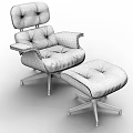 Black Leather Padded Single Sofa with Wooden Arms and Matching Ottoman Modern Style Metal Base
