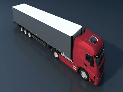 Red Cargo Truck With Modern Design White Trailer And Multiple Wheels 3d model