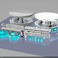 Laboratory Interior Workbench With Circular Platforms Petri Dishes And Blue Lighting Equipment