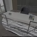 Modern Desk With White Tabletop And Metal Frame Black Chair On Rug Green View