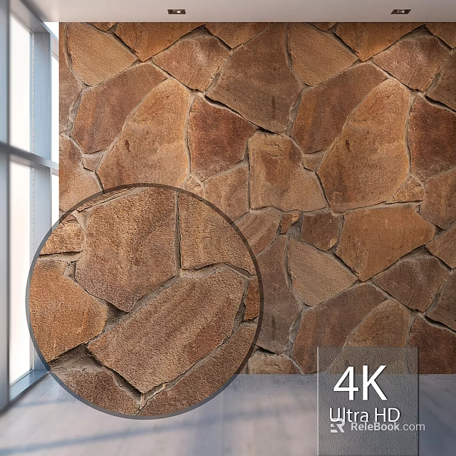 Natural Stone Wall Component With Round Mirror And Window In 4K Resolution 3d model