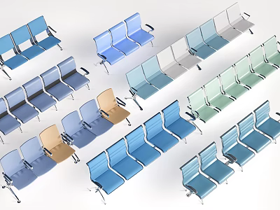 Various Colored Row Seating Sets With Blue Gray Green And Beige Tones 3d model