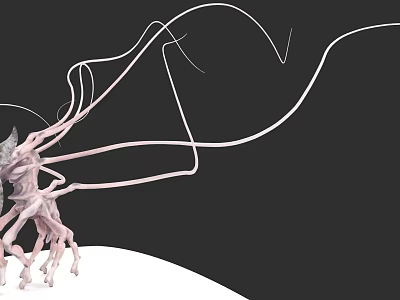 Pale Pink Aquatic Animal With Long Wavy Tentacles On Black Background And White Base 3d model