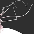 Pale Pink Aquatic Animal With Long Wavy Tentacles On Black Background And White Base
