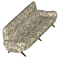 Patterned Multi Seat Sofa With Beige Dark Floral Print Curved Design And Black Slim Legs