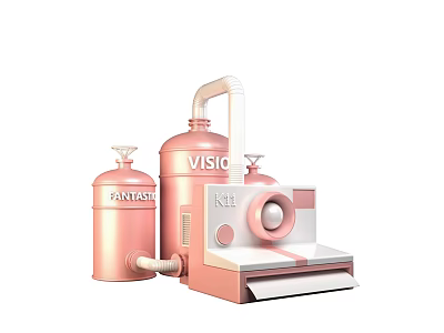 Doll Manufacturing Pink Industrial Equipment With VISIO FANTAST R11 Cylindrical Tanks Pipes And Circular Parts 3d model