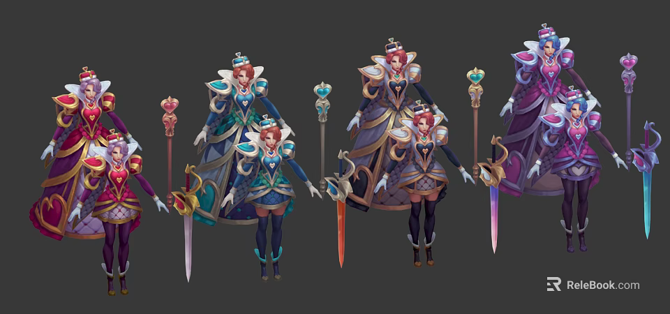 Game Movie Characters With Royal Crowns Magic Staffs And Colorful Armor Designs 3d model 