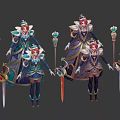 Game Movie Characters With Royal Crowns Magic Staffs And Colorful Armor Designs