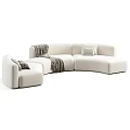 Curved Beige And Brown Sofa Interior With Pillows And Blankets Design