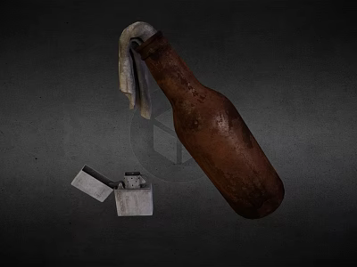 Homemade Weapon Made From Brown Bottle With White Fuse And Lighter 3d model