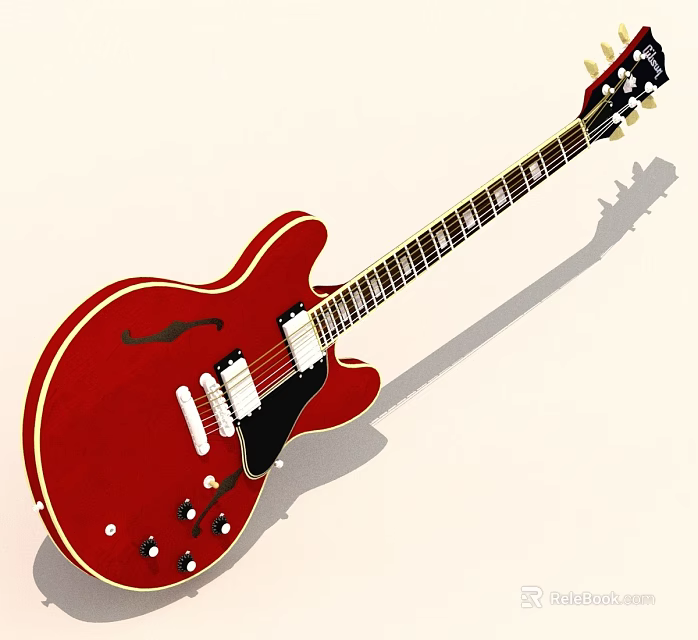 Red Electric Guitar With Solid Body Black Pickguard And Chrome Hardware 3d model 