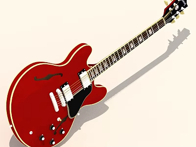 Red Electric Guitar With Solid Body Black Pickguard And Chrome Hardware 3d model