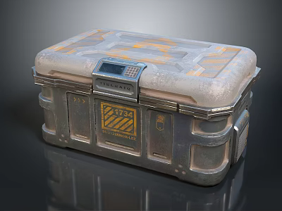 Sturdy Metallic Equipment Case With Digital Panel Yellow Warning Label And Secure Latch 3d model