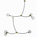 Modern Chandelier with Multiple Spherical Glass Bulbs Golden Metal Accents and Black Suspension Wires