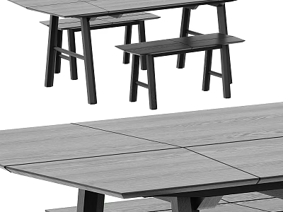 Modern Wooden Dining Table Set With Matching Bench For Home Dining Room 3d model