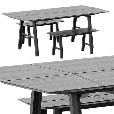 Modern Wooden Dining Table Set With Matching Bench For Home Dining Room 3d model