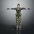 Female Game Film Character In Camouflage Pants Black Tank Top Green Tactical Vest Arms Outstretched