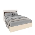 Elegant Double Bed With White Headboard Gray Sheets Navy Pillows Beige Frame 3d model